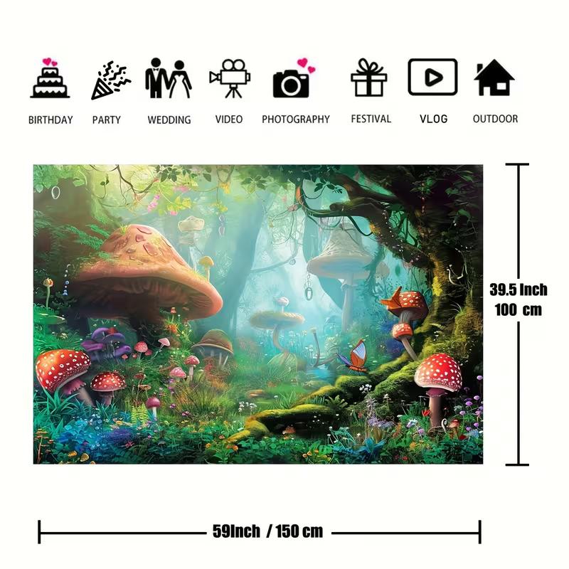 2D Fantasy Grüner Pilzwald Hintergrund für Studiofotografie & Veranstaltungen