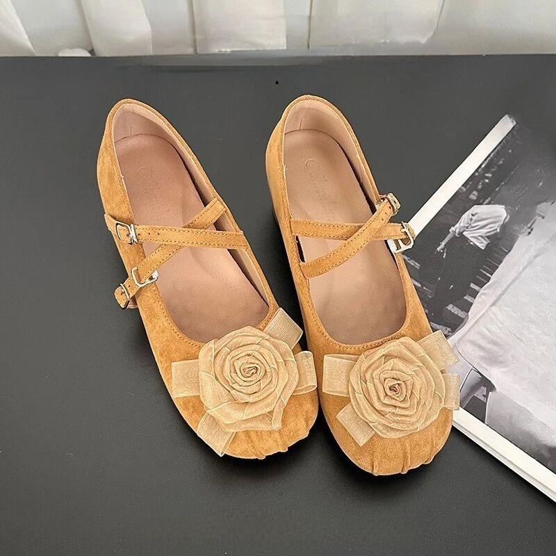 

Flower Little Ballet Shoes New Vintage Mary Shallow Mouth Soft Sole Inside Heightening Single Shoes 39 жовтий