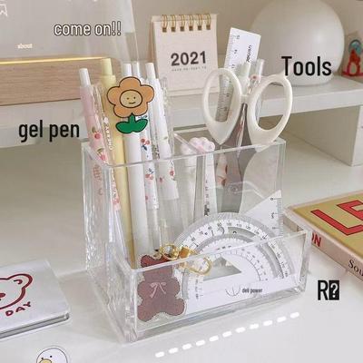 INS Style Transparent Acrylic Pen Holder - Simple Large Capacity Storage Box