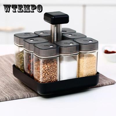 Rotating Seasoning Bottle Set Food Storage Jar Modern Design Clear Glass Food Storage Jar Seal,Coffee,Spice Container