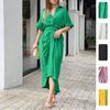 Women Casual Turn Down Collar High Waist Long Shirt Dress
