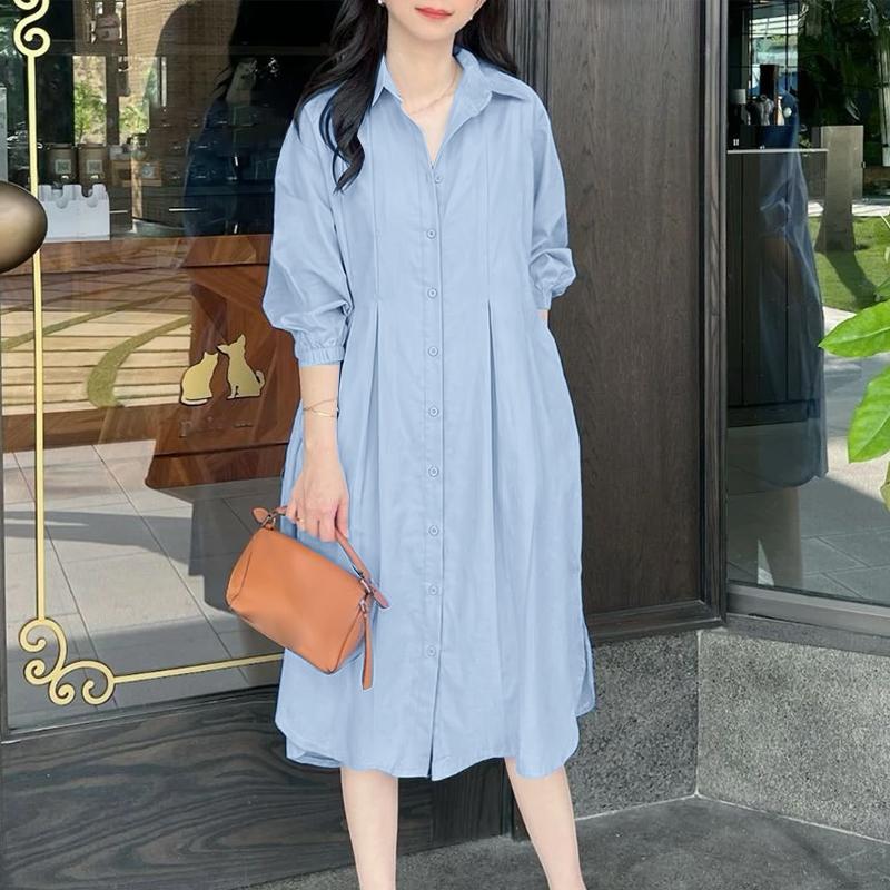 ZANZEA Women Casual Turn Down Colar Long Sleeve Loose Shirt Dress S