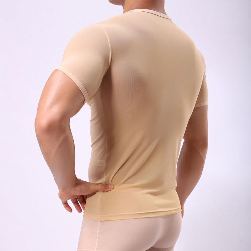 Men's Slim Fit Sexy Mesh Sheer Short Sleeve Gym Tops Chic And Stylish T-shirt