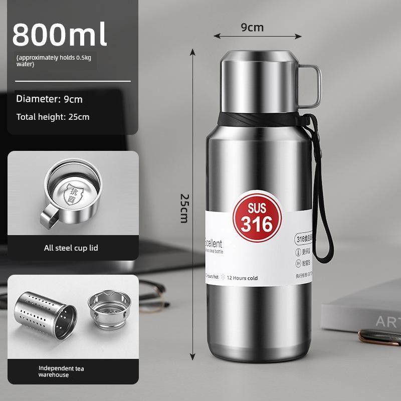 316 Stainless Steel Inner Tank Vacuum All-Steel Thermos Pot for Men, Portable Large-Capacity Thermos Cup for Outdoor Travel and Mountaineering
