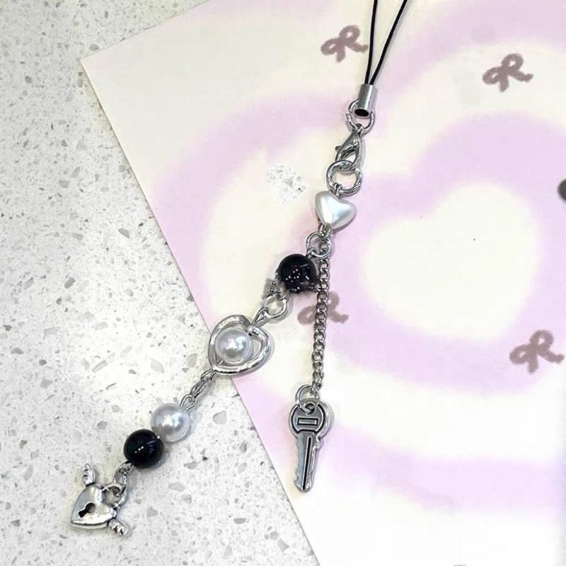 Butterfly Heart Bead Pendant Phone Charm Hangings Rope Cute Phone Chain Strap Bag Decoration Lanyard Keychain Accessory