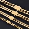 ESKEEM Hip Hop Monaco Bracelet PVD 14k Gold Plated Miami Cuban Link Chains 6/9/11/13MM Stainless Steel for Women and Men