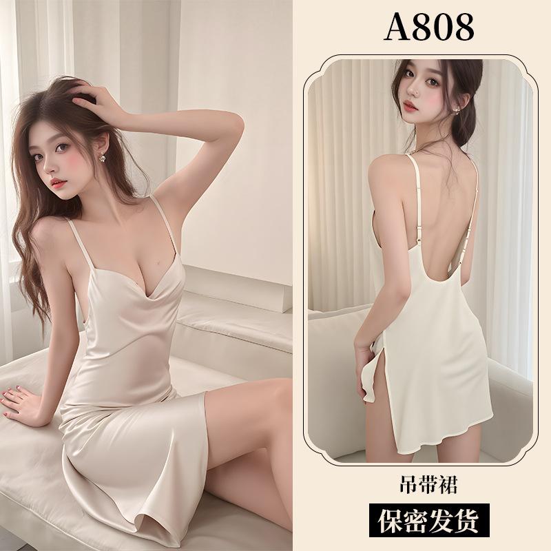 Pajamas Women's Hollow Satin Homewear Sex Underwear Hot Suspender Pajamas A Sexy Simulation Silk