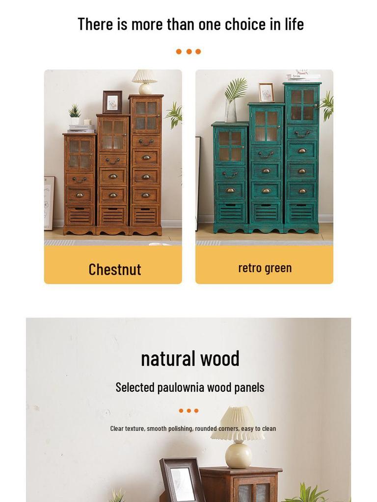 American Solid Wood Narrow Five-Drawer Sideboard and Bedside Cabinet