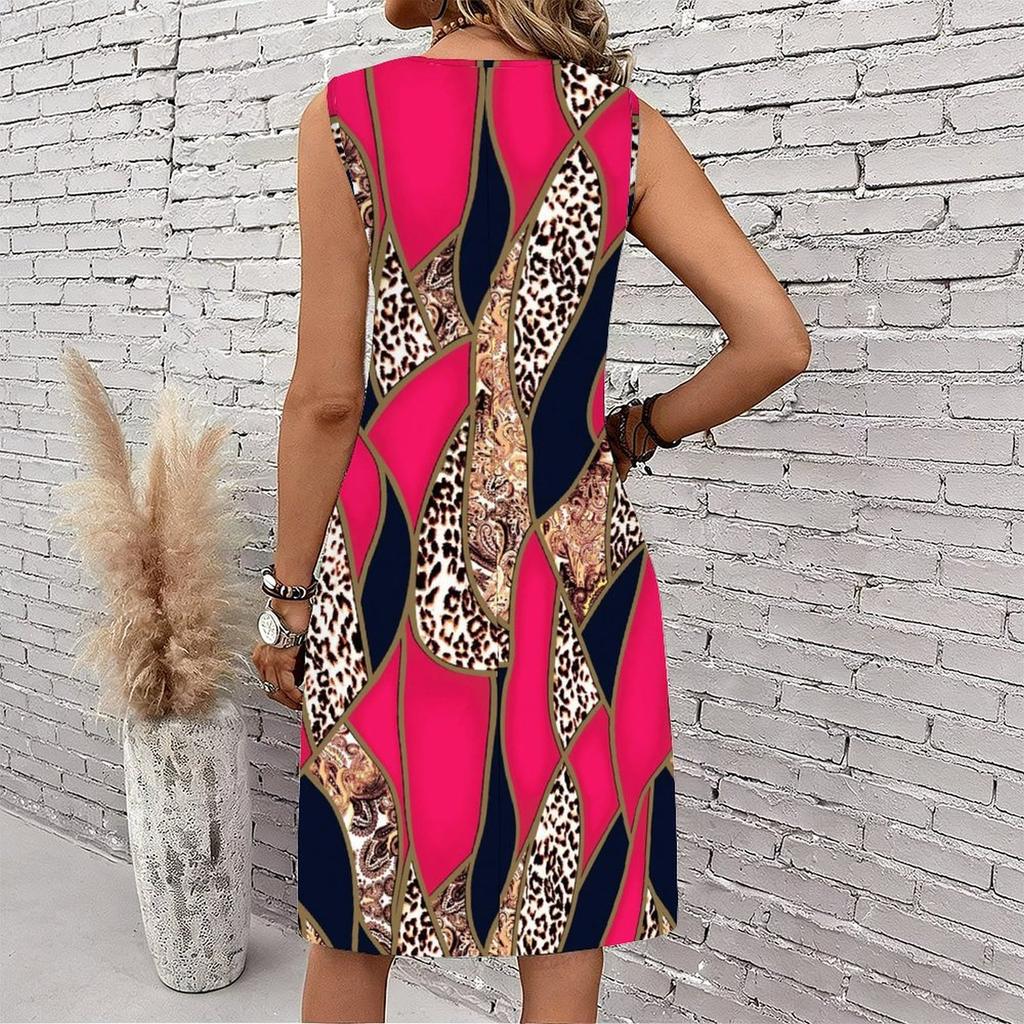 Plus Size V Neck Sleeveless Dress Meadow Daisy Print For Sunshine Park Picnic