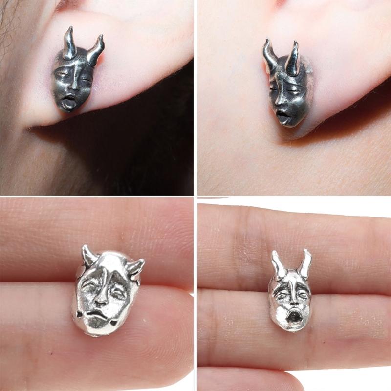 Modische Teufel Prajna Totenkopf Ohrstecker Trend Gehörnter Dämon Babygesicht Ohrringe Coole Ohrstecker Schmuck Anhänger für Unisex