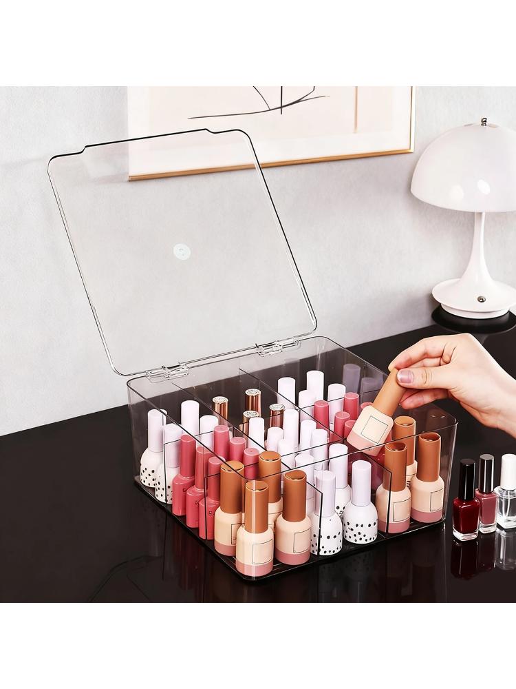 1pc transparent/translucent black 9 goggle nail polish storage box desk dresser nail care cosmetic bag organizer