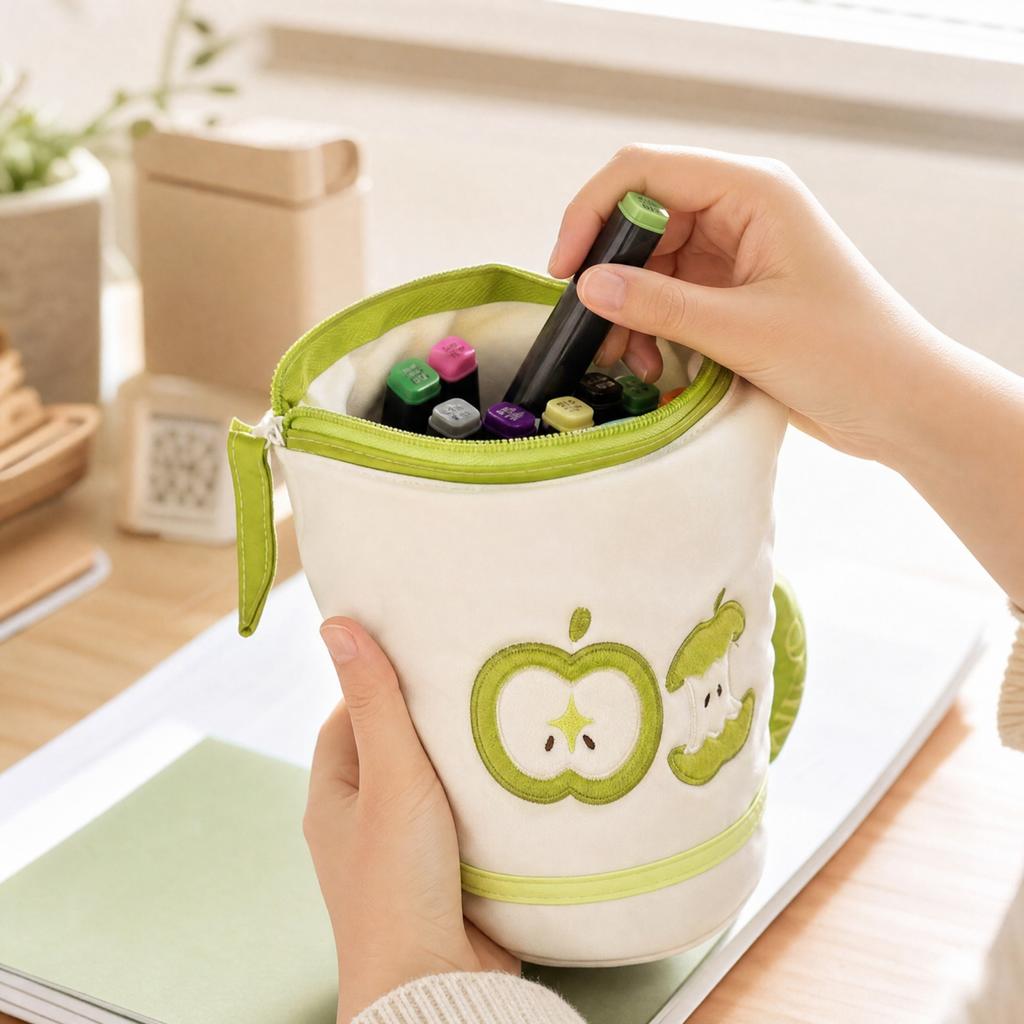 Embroidery Pencil Case, Vertical Stationery Storage Pouch
