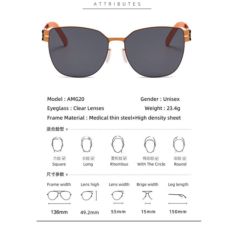 AMG20 Germany Design Sunglasses Men Ultralight Stainless Biological Steel Classic Sunglass Women Outdoor Driving Sun Glasses