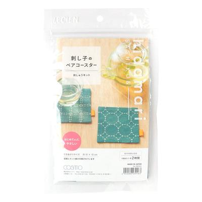 LECIEN hidamari Stickset, Paar Sashiko Untersetzer, Ca.. 10 x 10 cm, CSK98952, Grün