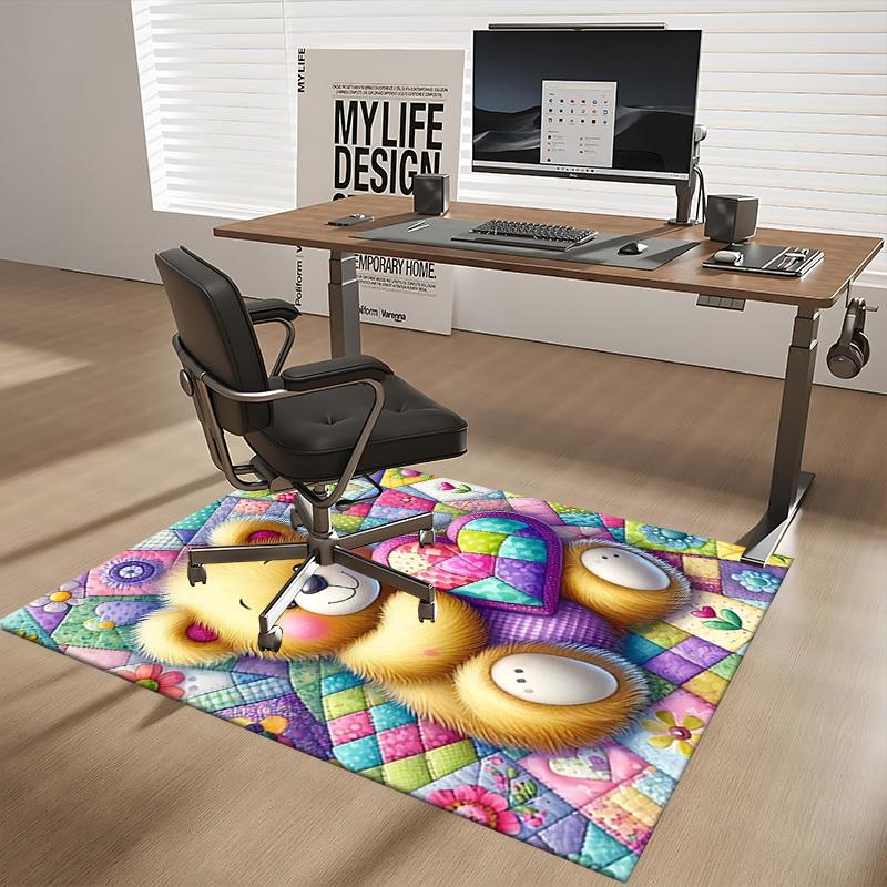1pc Teddy Bear Heart Quilted Chair Mat - Anime Cartoon Design Office Rug for Home Decor, Seasonal Gift, Anti-Slip Carpet Suitable for Office, Living R