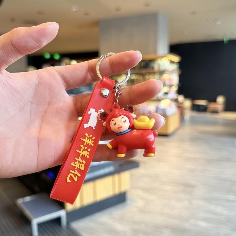 1Pcs Cute Red Cartoon Sheep Keychains With Soft Pvc Pendant Durable Wrist Strap For  Year Gifts And Bag Decorations