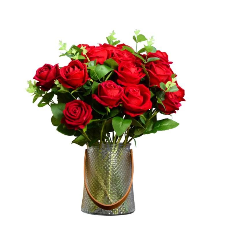 Rosa Artificiale, Singola Rosa di Velluto, Bouquet Finto, Decorazione per la Casa, Composizione Floreale da Tavola, Decorazione con Fiori Secchi