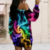 Women Plus Size One Shoulder Long Sleeve Galaxy Print Loose Tunic Dress