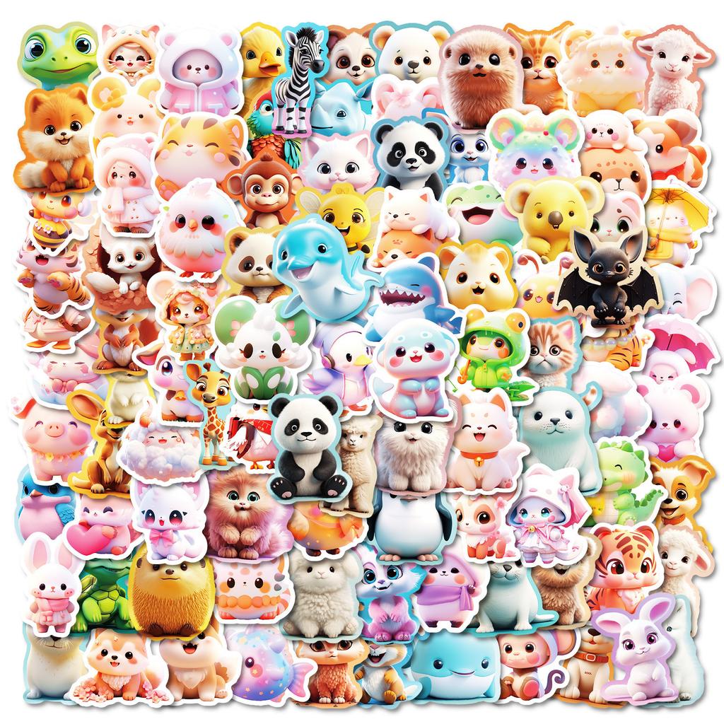 100 3D Kleine Tiere Cartoon Niedliche Aufkleber Wal Panda Katze Aufkleber DIY Koffer Notizbuch Dekoration