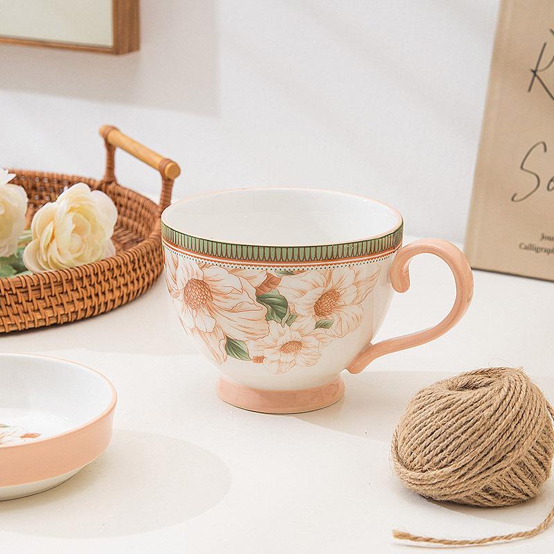 Camellia Large Capacity Ceramic Breakfast Milk Oat Cup Pastoral Style with Dim Sum Ceramic Coffee Mark Cup