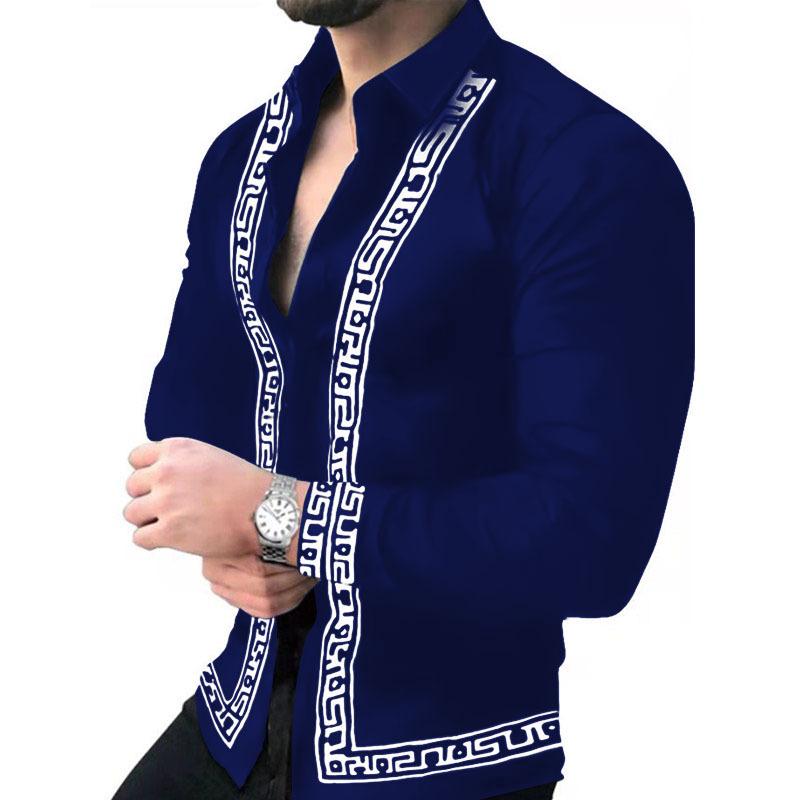 Men European Style Slim Fit Floral Print Turn Down Collar Long Sleeve Casual Shirt
