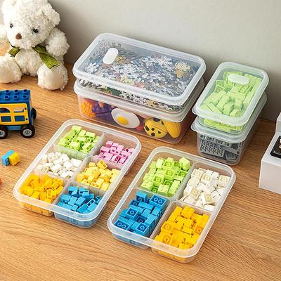 Caixa transparente para guardar brinquedos com tampa e compartimentos para Lego, quebra-cabeças e blocos de construção