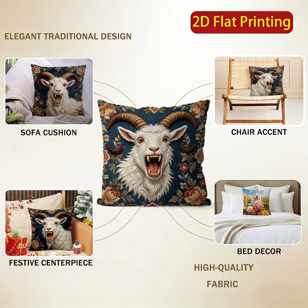 Vintage Floral Goat Print Throw Pillow Covers Pattern Cushion Cover Suitable for Sofa Bedroom Car Pillow Cover