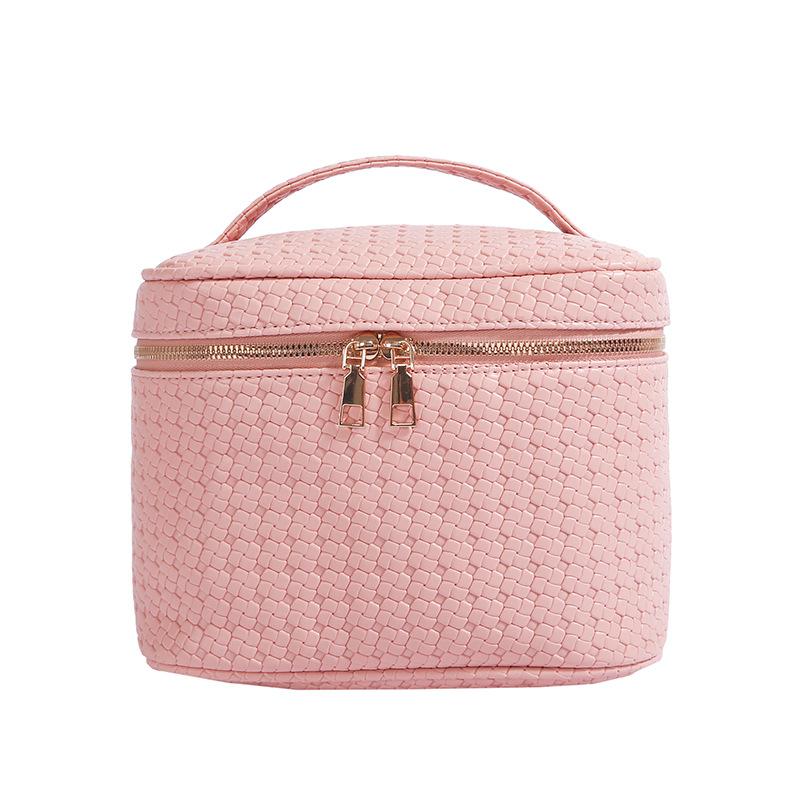New Portable Storage Bag Pu Woven Cosmetic Bag Large Capacity Double Zipper Head Portable Travel Box Bag