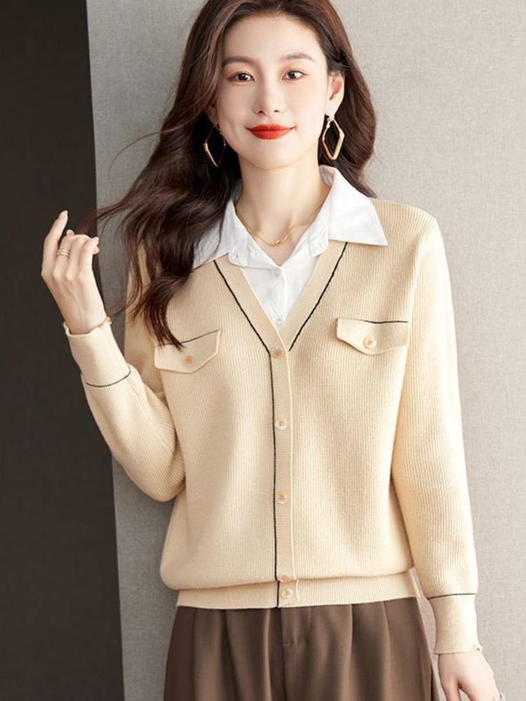 2-in-1 Color Block Button Front Pullover Sweatshirt, Casual Collared Long Sleeve Crew Neck Sweatshirt, Women's Clothing