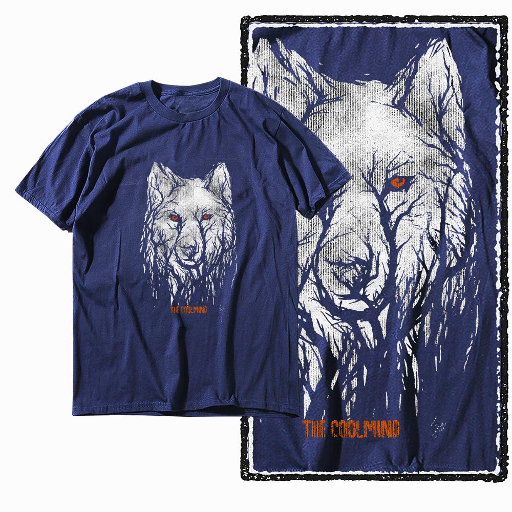 Coolmind MAE 100% Cotton Wolf Printed Exclusive Graphic Men T Shirt Big Size Streetwear Men Tshirt for Men T-shirt Tee Shirts