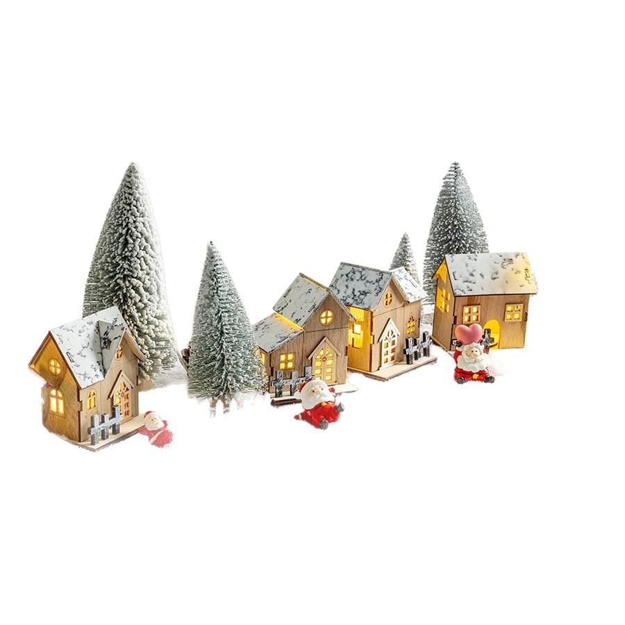 Festive Luminous Wooden House Ornament for Christmas Tree and Fireplace Decor