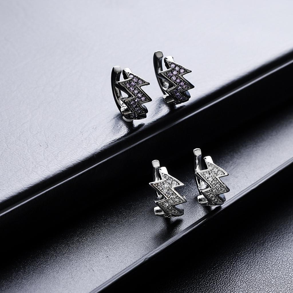 Inlaid With Purple Diamonds, Lightning Ear Clips, Male Tide Irregular Electrocardiogram Earrings, Personality, Inlaid With Zircon Earrings