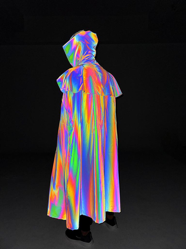 Medieval Gothic Iridescent Hooded Cloak: Reflective Cape for Halloween Parties