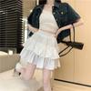 Summer Kawaii White Ruflles Skirt Women Fashion Slim Fit Chiffon Mini Skirts Giris Y2k All Match Elastic High Waist Black Skirt