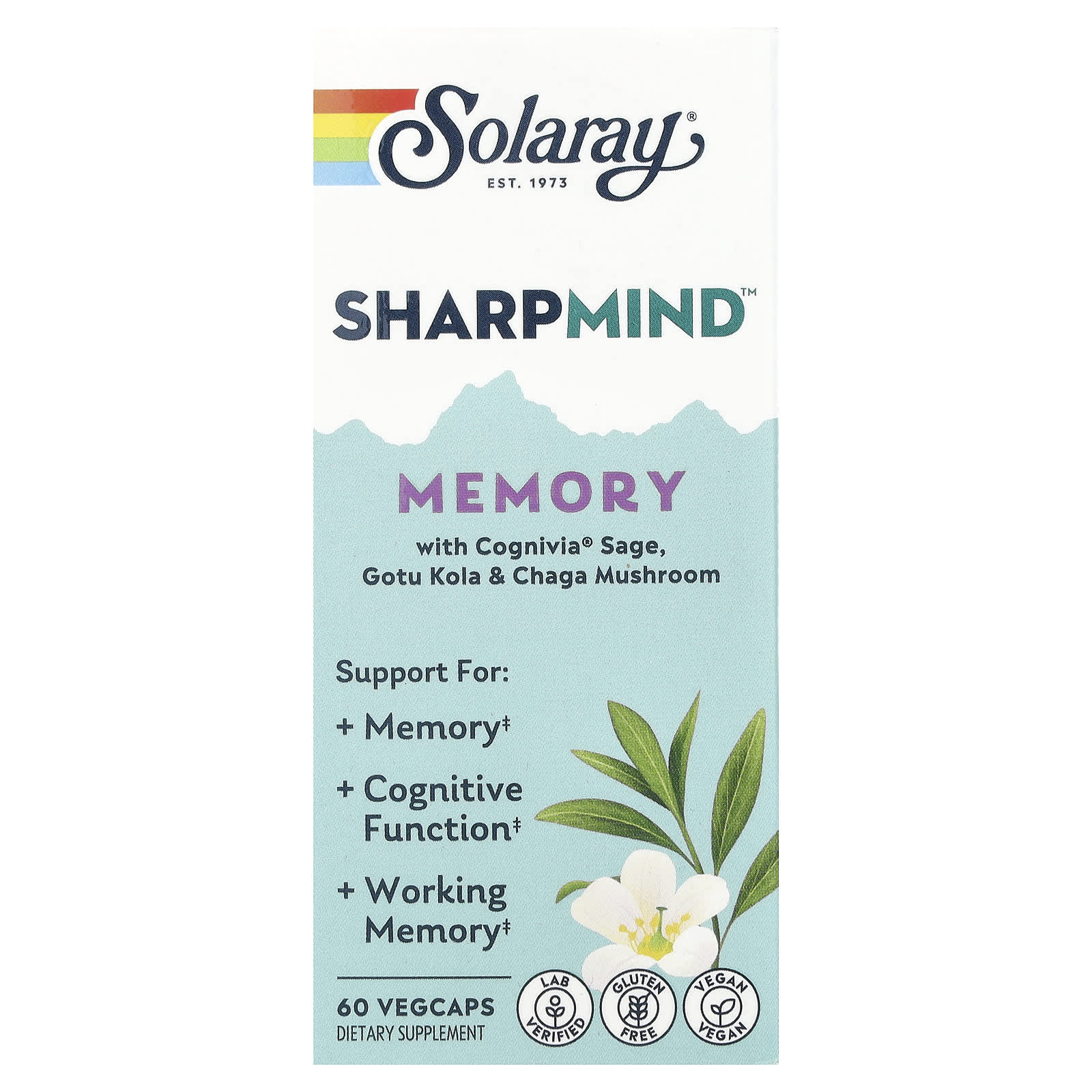 

Sharpmind™ Memory with Cognivia® Sage, Gotu Kola, and Chaga, 60 Veggie Caps