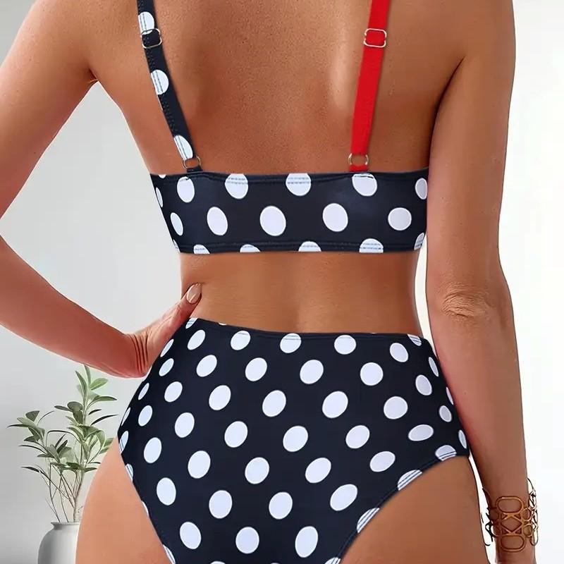 European And American New Printing Color Matching Polka Dot Cross Backless Sexy Split Swimsuit Bikini Women