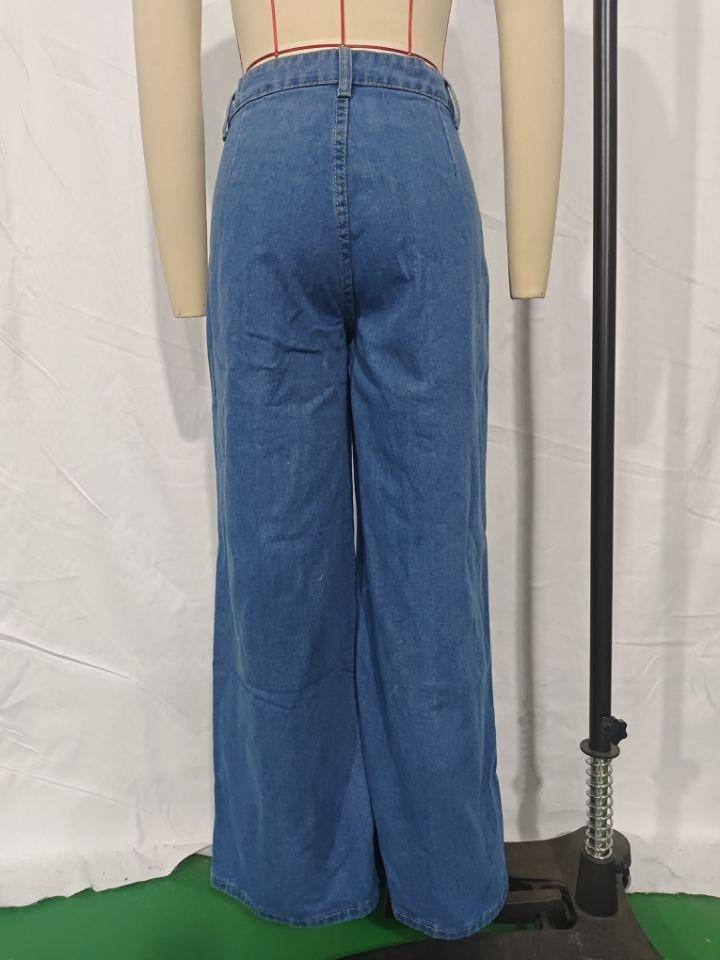 Pantaloni da donna in denim classici versatili a vita alta alla moda