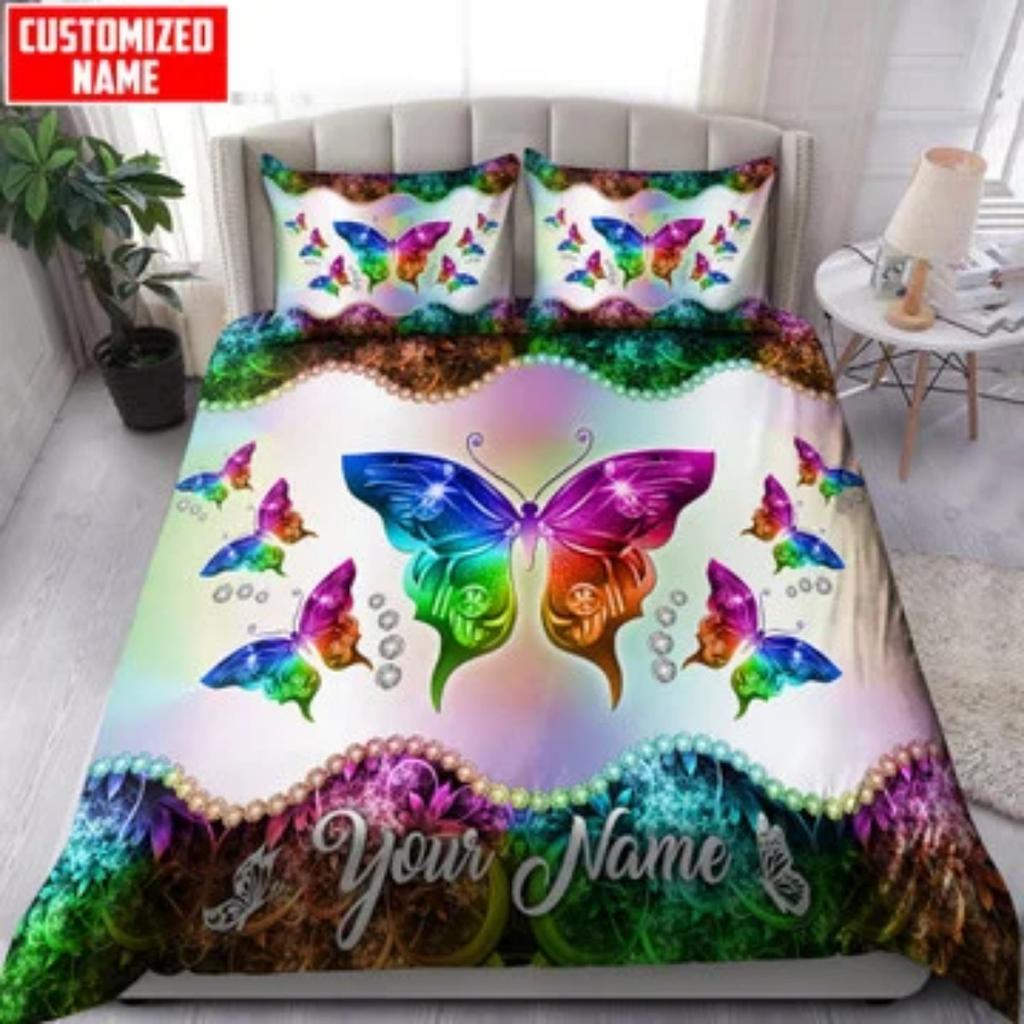 Quilt Cover Set Tmarc Tee Personalized Name Purple Butterfly Bedding Set