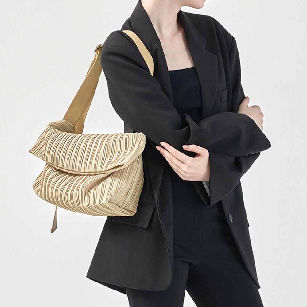 BLUEORB Foldover Bag, 2-Way Shoulder Bag, Women's, Korean Fashion (Champagne Beige)