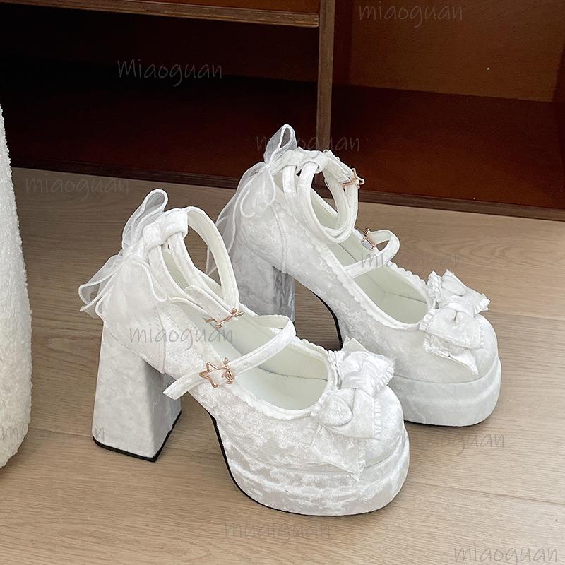 Fashion Platform High Heel Women's Lolita Pumps Fashion Shallow Butterfly-knot Shoes Ladies Party Dress Cross Strap Mary Jane Shoes