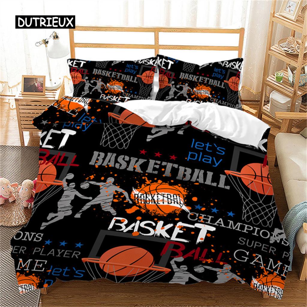 Duvet Cover Basketball Player Queen Bedding Set Microfiber Competitive Sports Game Comforter Cover for Kids Teen Bedroom Decor