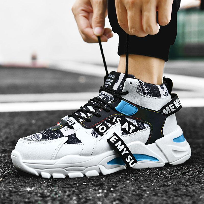 Mens High Top Basketball Shoes Trend Boys Comfortable Non-Slip Sports Shoes Unisex Thick Sole Cool Street Vulcanized Shoes