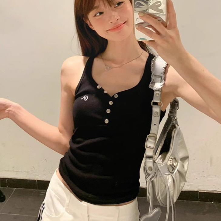 #Sling vest sexy pure desire female design sense slim and thin collar Han Fan sleeveless short top summer