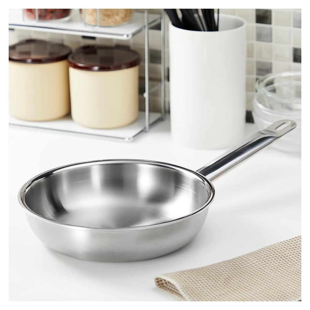 20cm Deep Frying Stainless Induction Gas Dishwasher Safe Pan, Steel, Uncoated, Triple-Layered Bottom, Compatible, Compatible, (20cm)