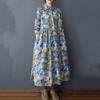 Langarm Übergröße Cord Vintage Floral Neu im Sortiment Kleider für Damen Freizeit Locker Frühling Herbst Kleid