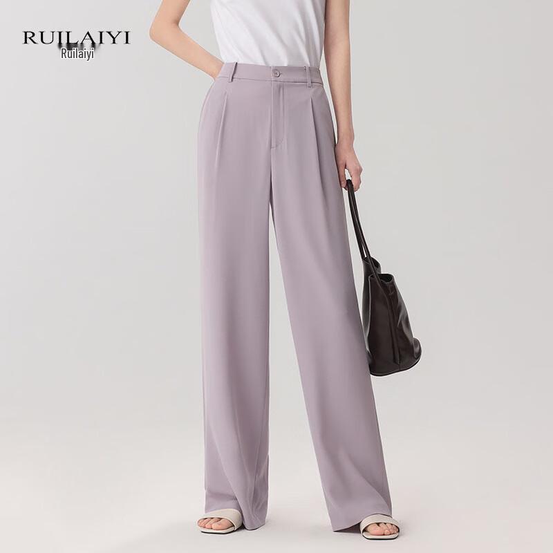 RUILAIYI Women's Solid High-Waist Drape Wide-Leg Long Pants DH051