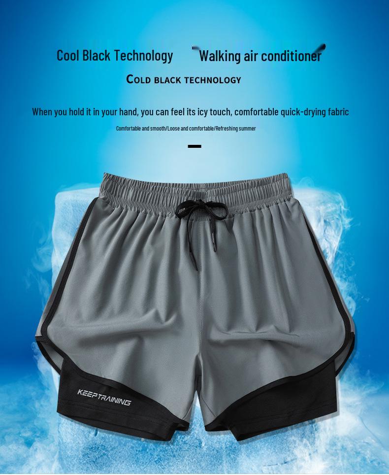 Men's Summer Sports Shorts with Back Pockets, Trendy Cross-Border Design, Fake Two-Piece Look.