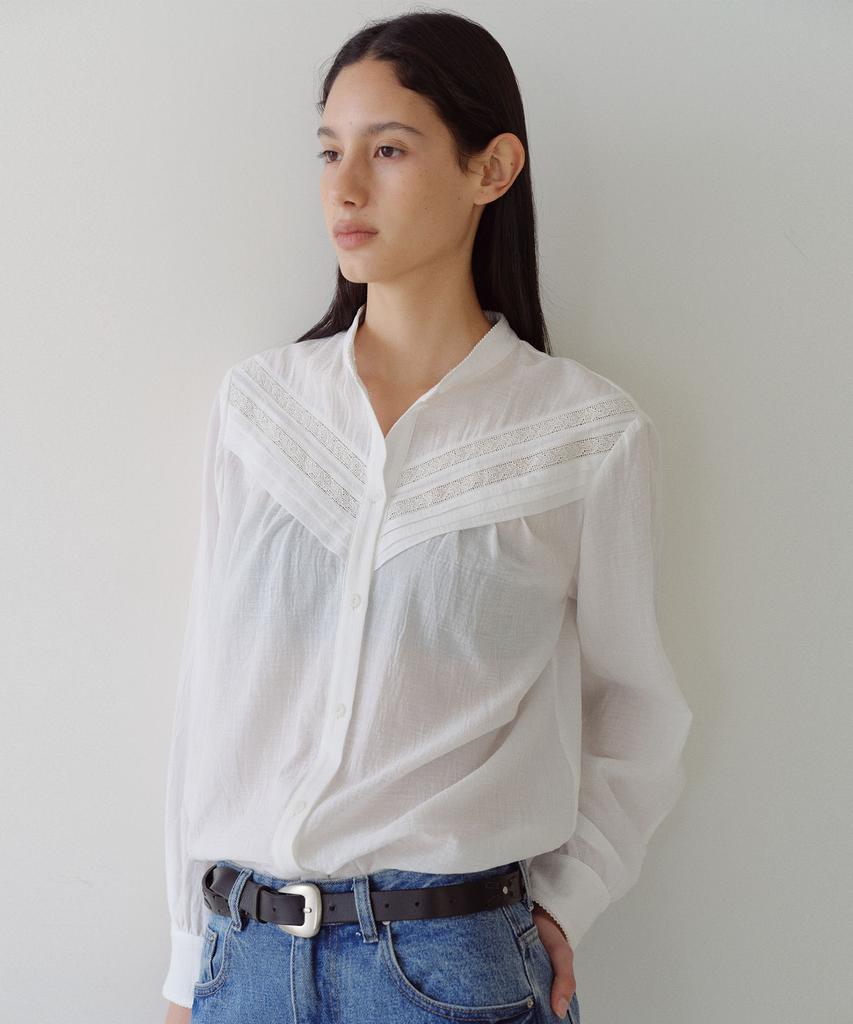 EN OR Cotton Lace Tuck Blouse - White