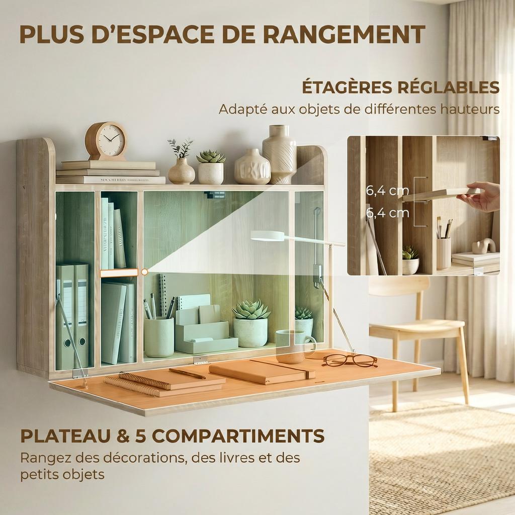 Wall-Mounted Desk, Computer Table, Fold-Down Shelf with Storage, 77 x 20 x 51 cm