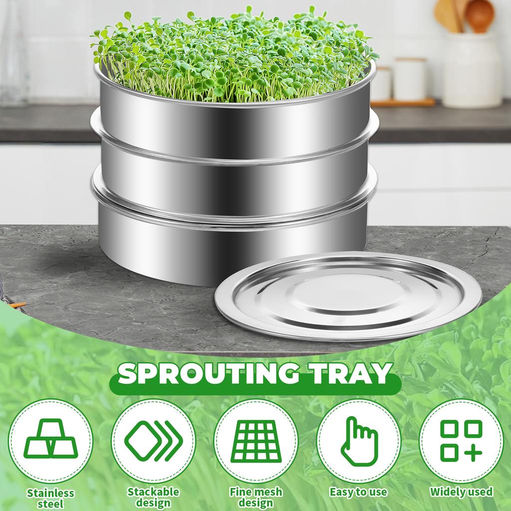 Seed Sprouting Kit Stainless Steel Mesh Sprouting Trays Stackable Bean Sprouts Grow Kit Reusable Beans Pea Seed Planting Tools